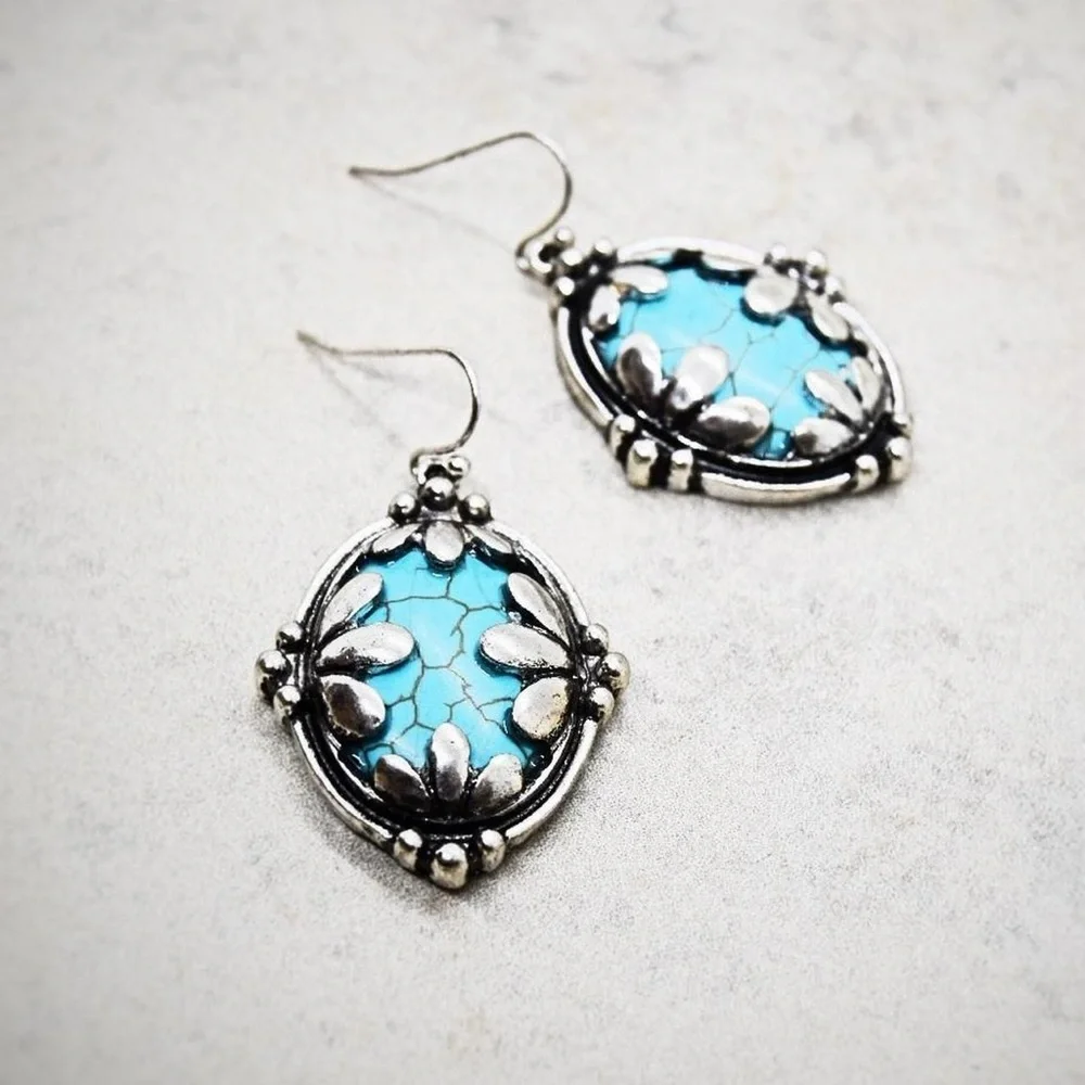 Oval Shaped Boho Turquoise Earrings